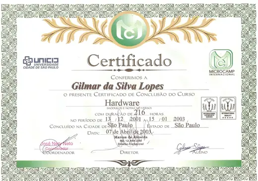 Certificado: Técnico em Informática (Hardware)