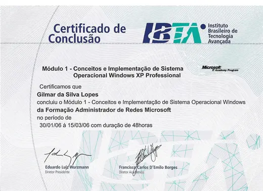 Certificado: Formação Administrador de Redes Microsoft, Módulo 1: Windows XP Professional