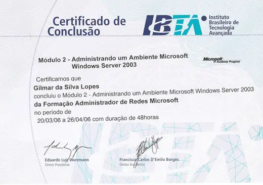 Certificado: Formação Administrador de Redes Microsoft, Módulo 2: Ambiente Windows Server 2003