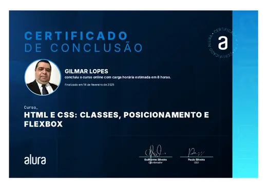 Certificado: HTML e CSS: Classes, Posicionamento e Flexbox
