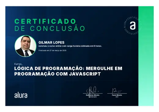 Certificado: Lógica de Programação: Mergulhe em Programação com JavaScript