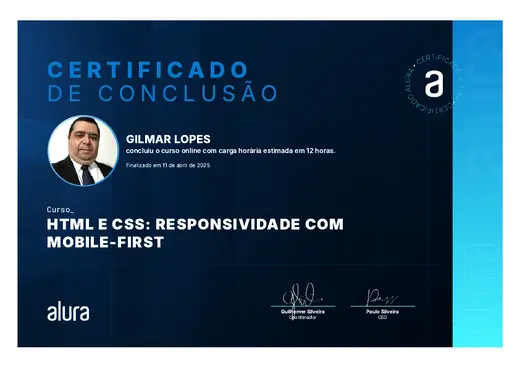 Certificado: HTML e CSS: Responsividade com Mobile-First