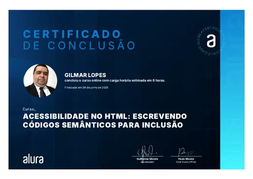 Certificado: Acessibilidade no HTML: Escrevendo Códigos Semânticos para Inclusão