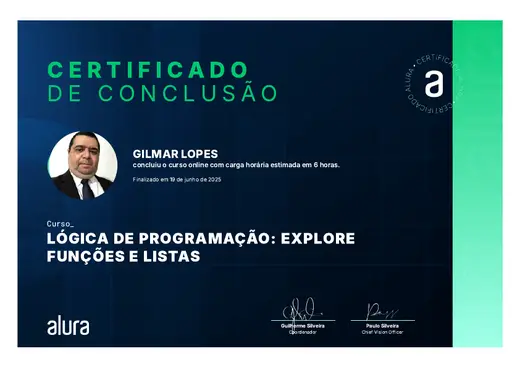 Certificado: Lógica de Programação: Explore Funções e Listas