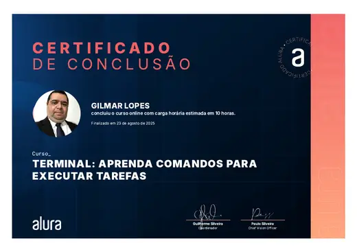 Certificado: Terminal: Aprenda Comandos para Executar Tarefas