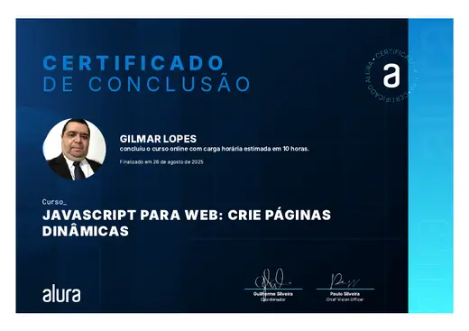 Certificado: JavaScript para Web: Crie Páginas Dinâmicas