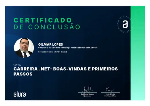 Certificado: Carreira .NET: Boas-vindas e Primeiros Passos