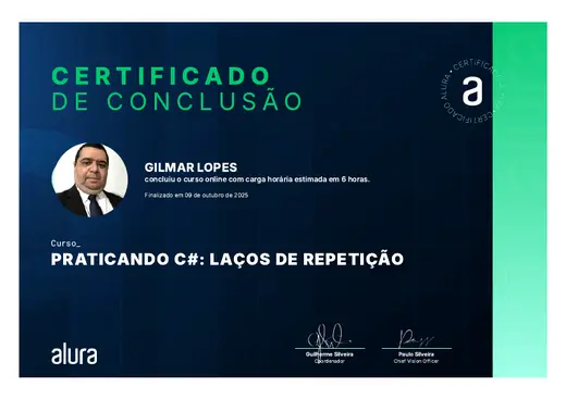 Certificado: Praticando C#: Laços de Repetição
