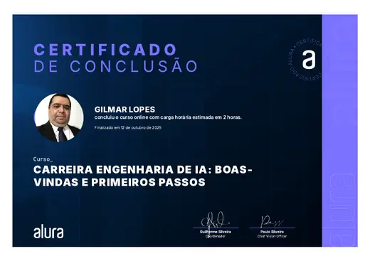 Certificado: Carreira Engenharia de IA: Boas-vindas e Primeiros Passos