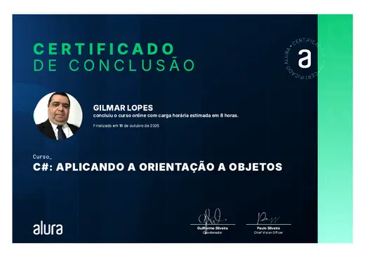 Certificado: C#: Aplicando a Orientação a Objetos