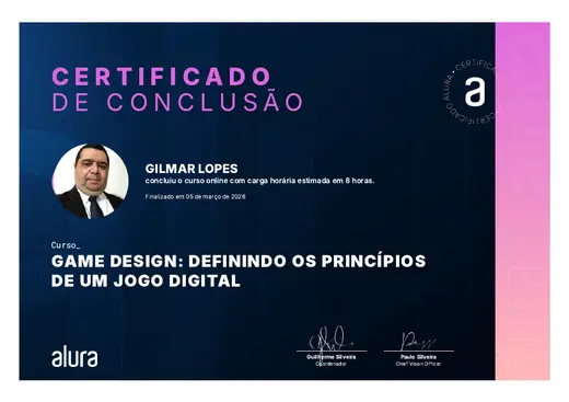 Certificado: Game Design: Definindo os Princípios de um Jogo Digital