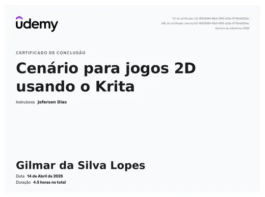 Certificado: Cenário para Jogos 2D usando o Krita