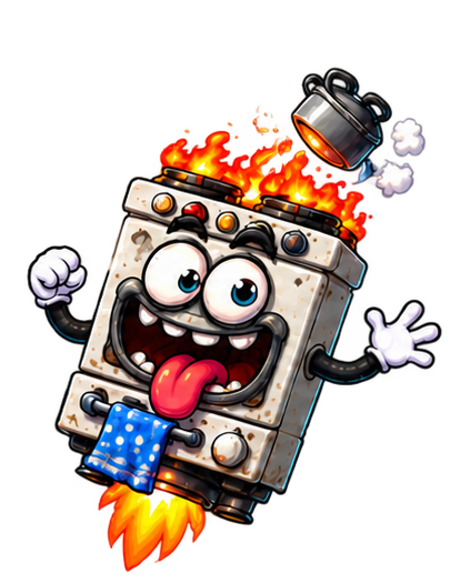 Fogão maluco pegando fogo, um dos inimigos do Chaos Dodger